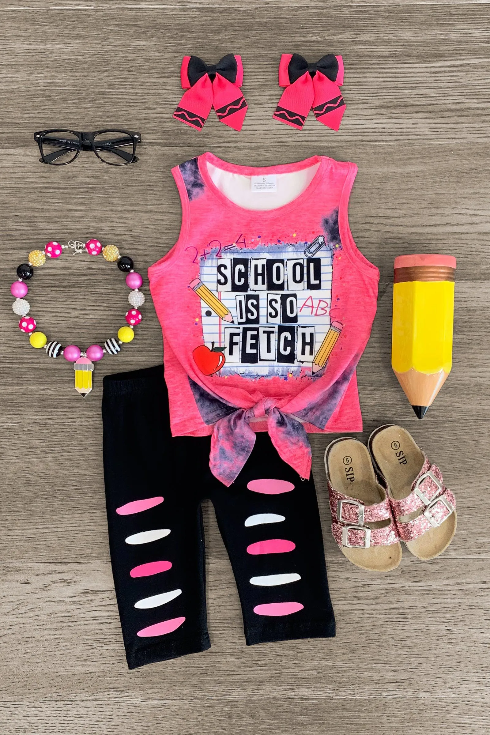 "School Is So Fetch" Pink Capri Legging Set