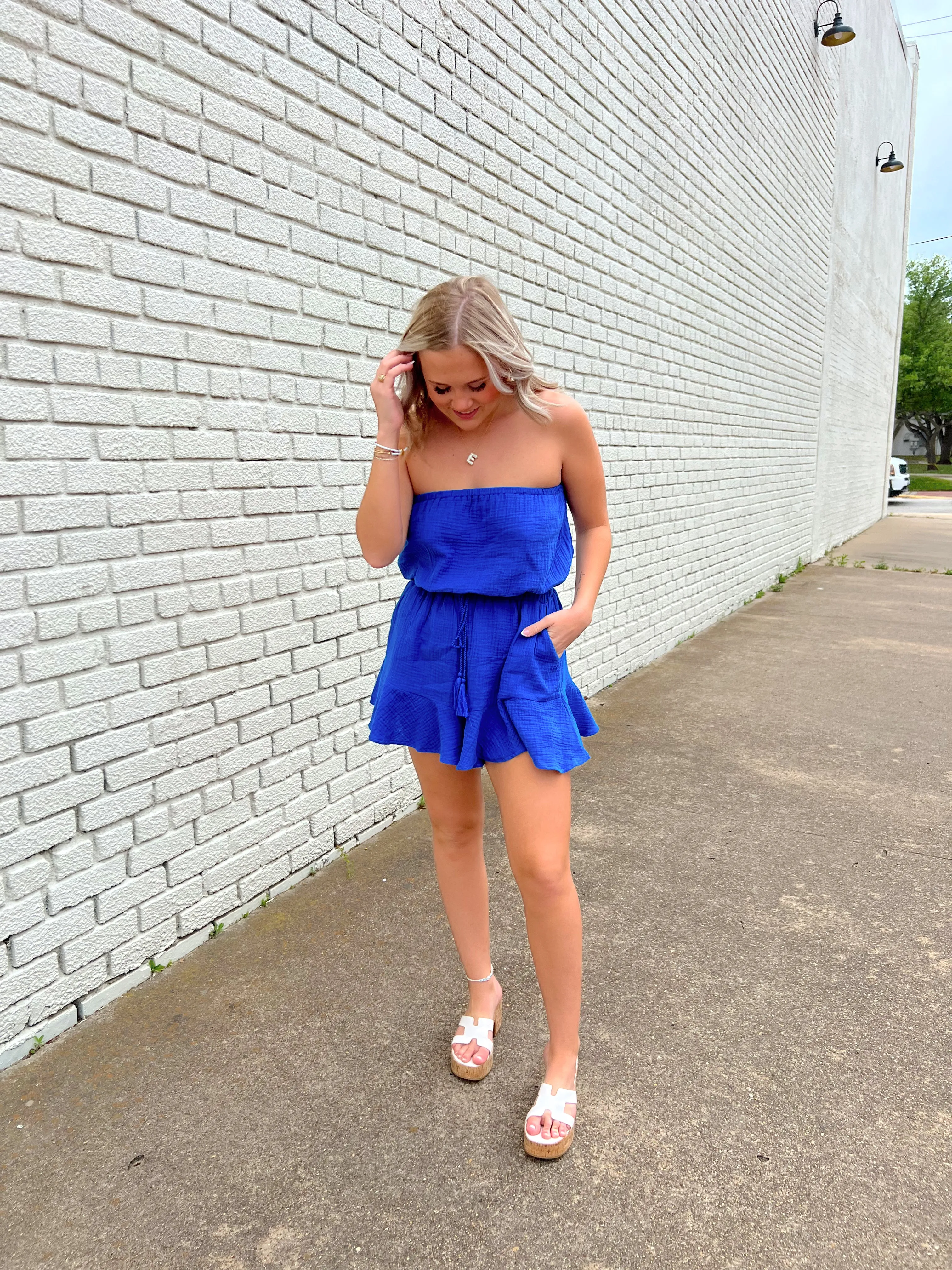 Ruffled Royal Blue Tube Romper