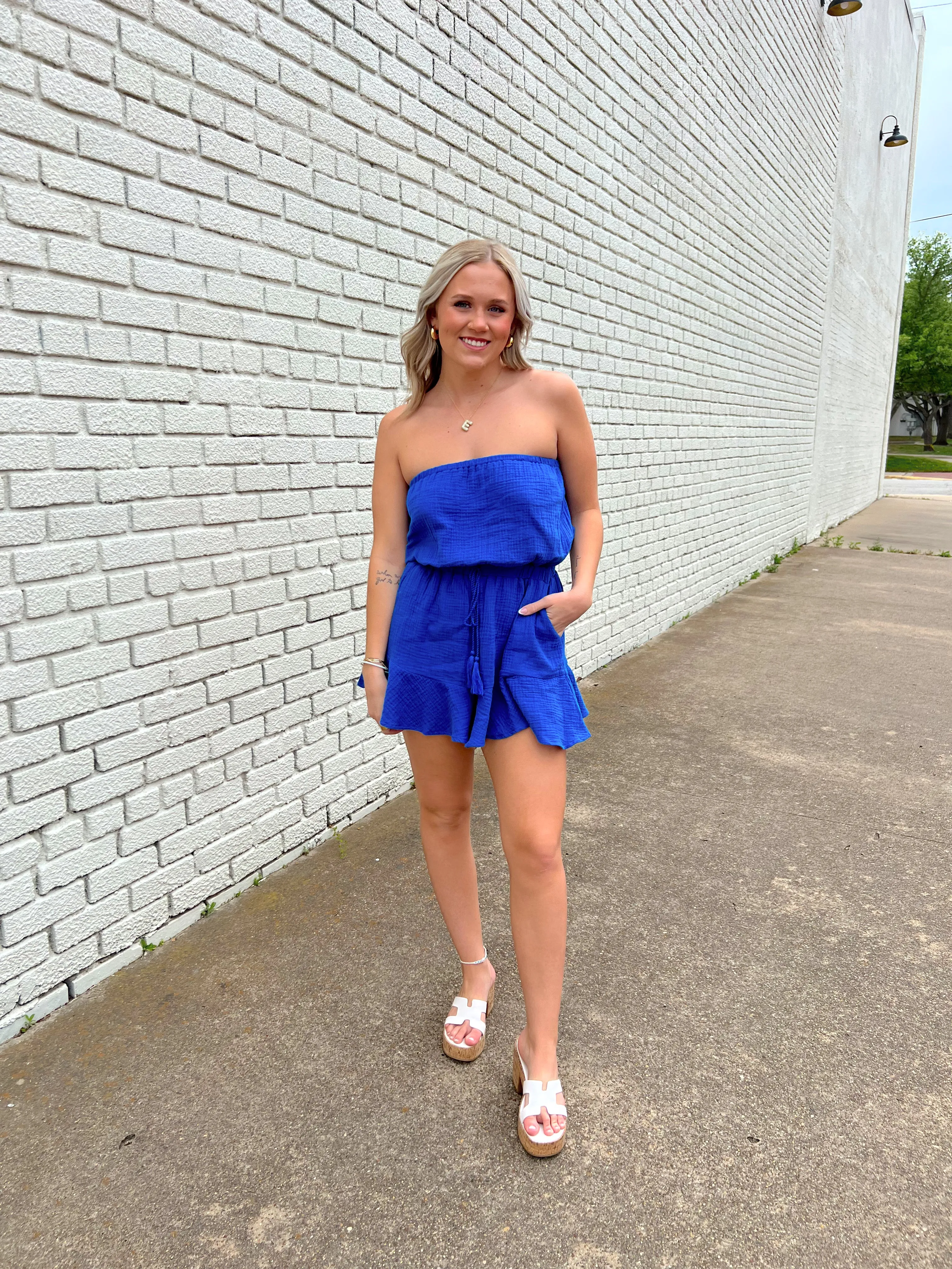 Ruffled Royal Blue Tube Romper