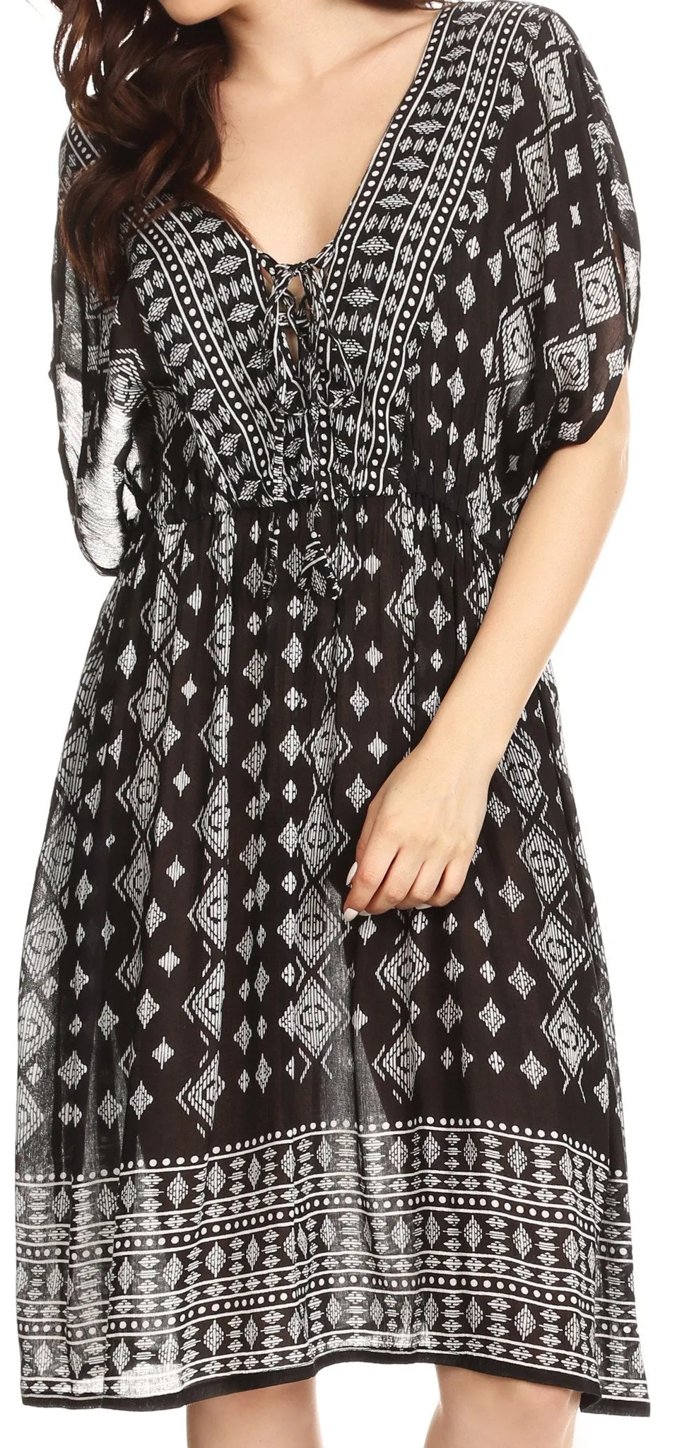 Sakkas Denika Aztec Print Summer Midi Dress Cover-up with V Neck