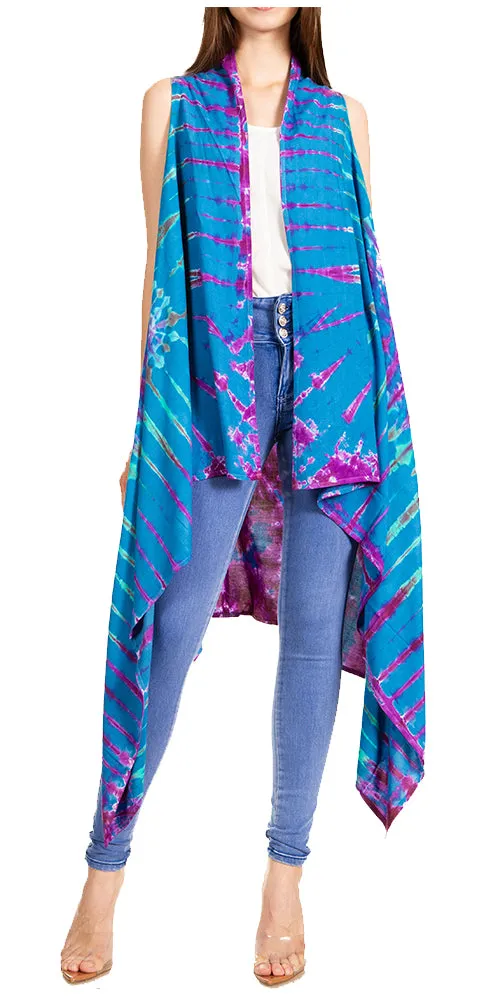 Sakkas Ivana Women's Oversized Draped Open Front Sleeveless Cardigan in Tie Dye