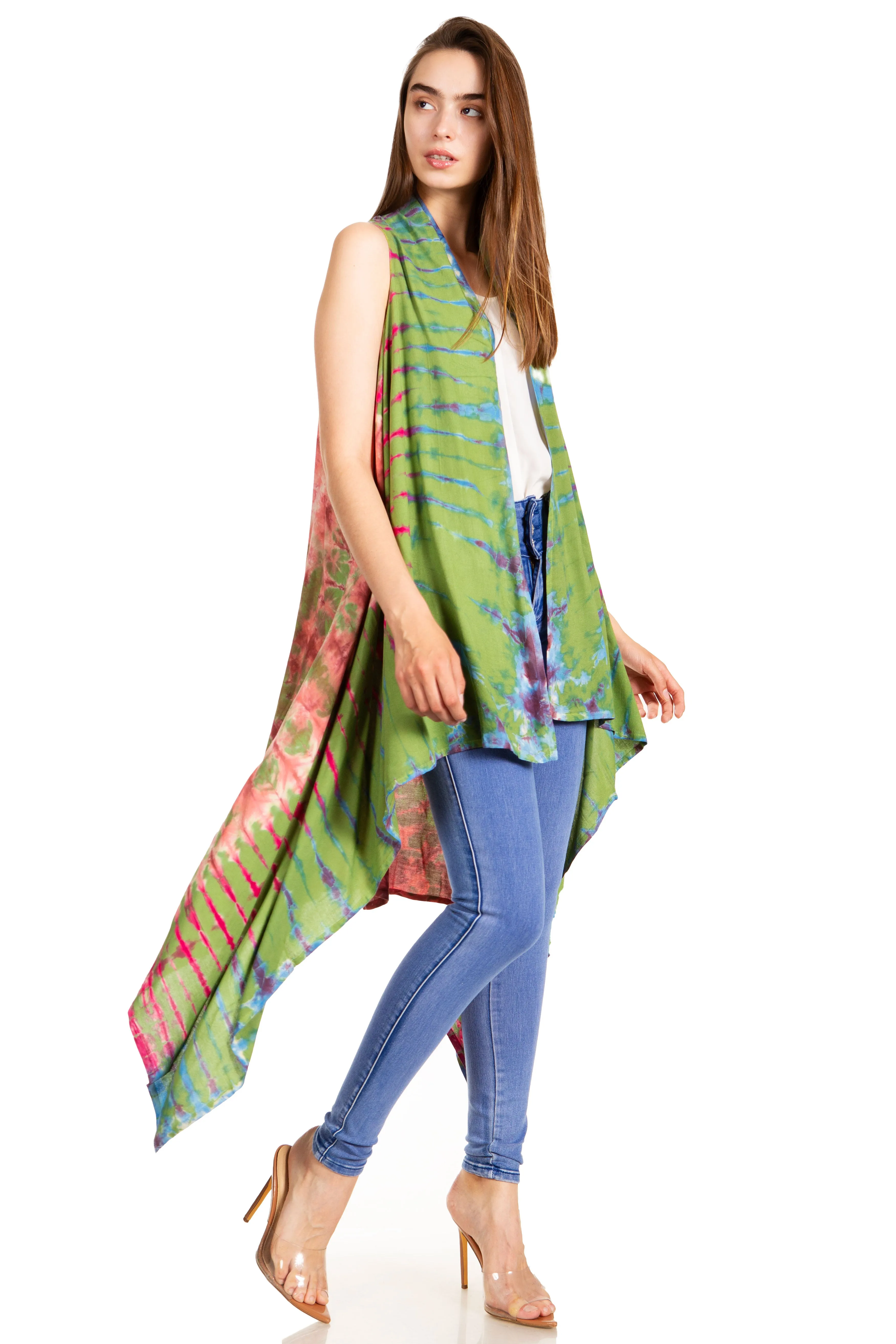 Sakkas Ivana Women's Oversized Draped Open Front Sleeveless Cardigan in Tie Dye