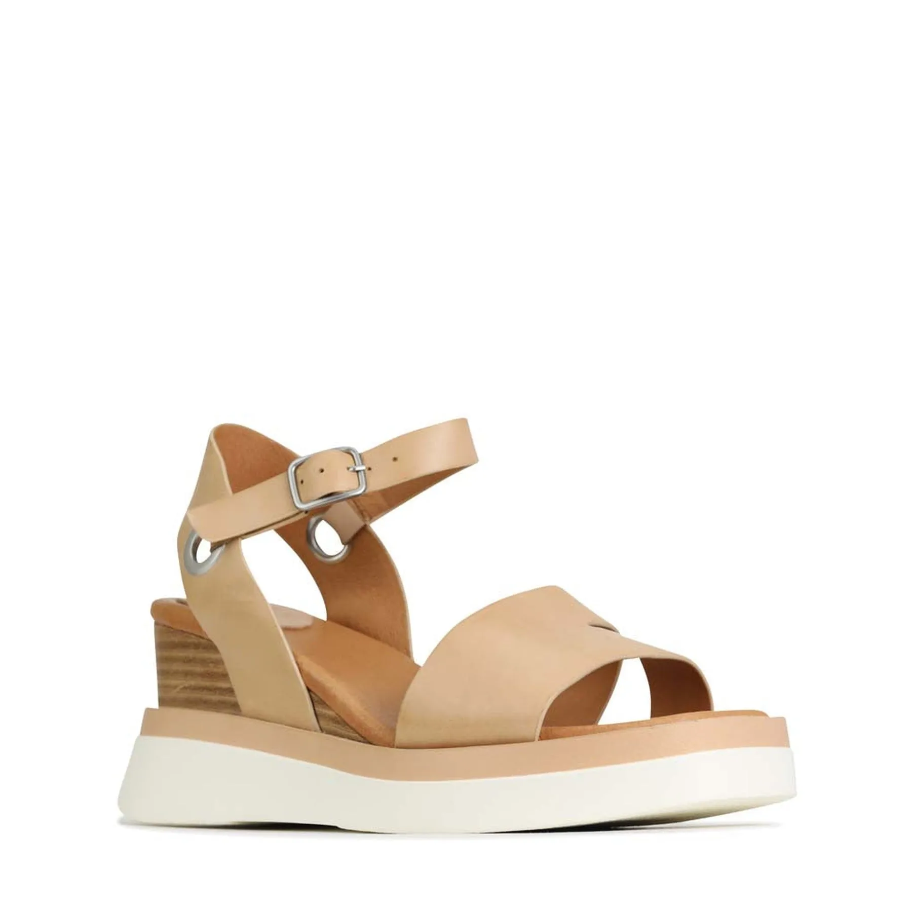 SASKIA LEATHER STRAP WEDGE SANDALS