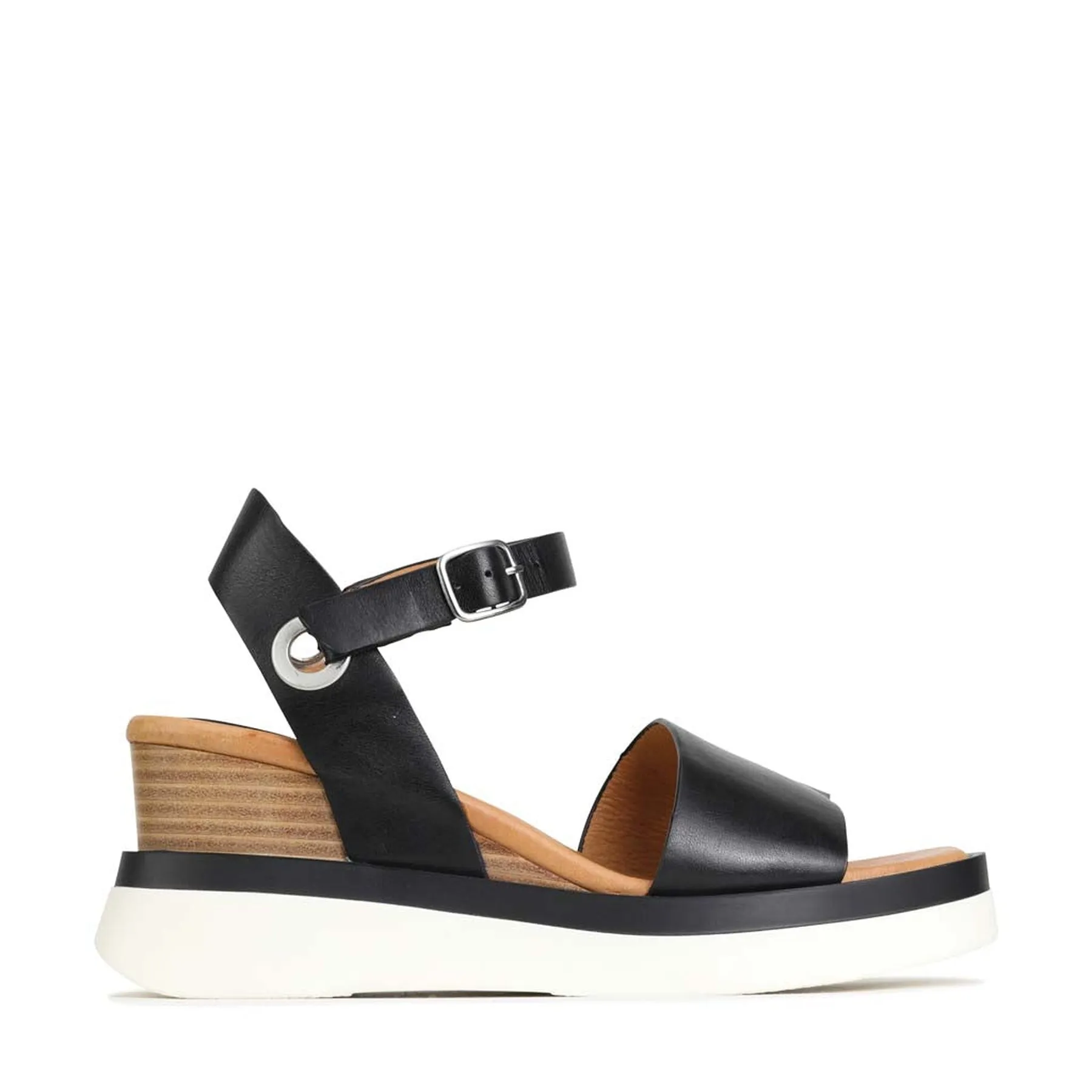 SASKIA LEATHER STRAP WEDGE SANDALS