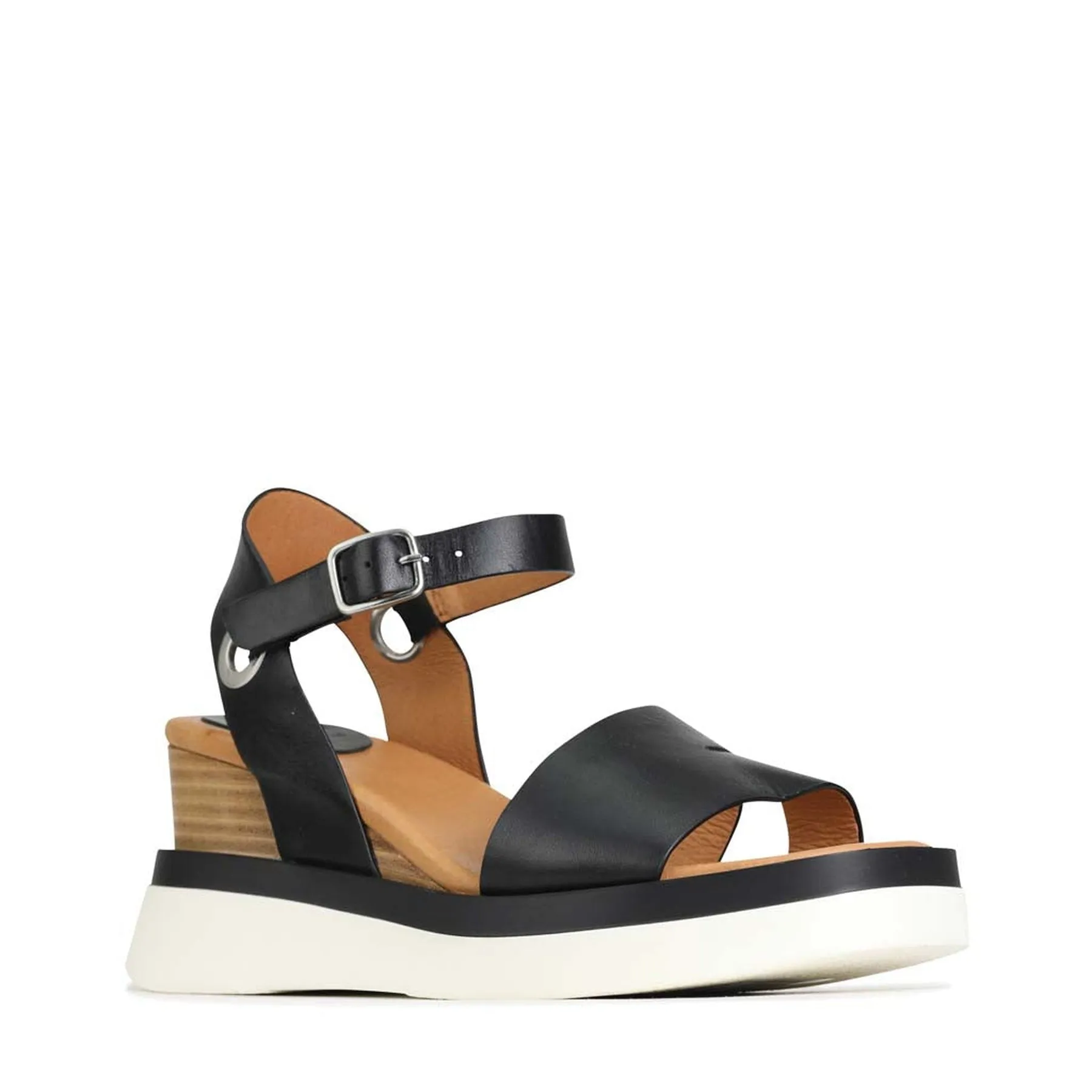 SASKIA LEATHER STRAP WEDGE SANDALS