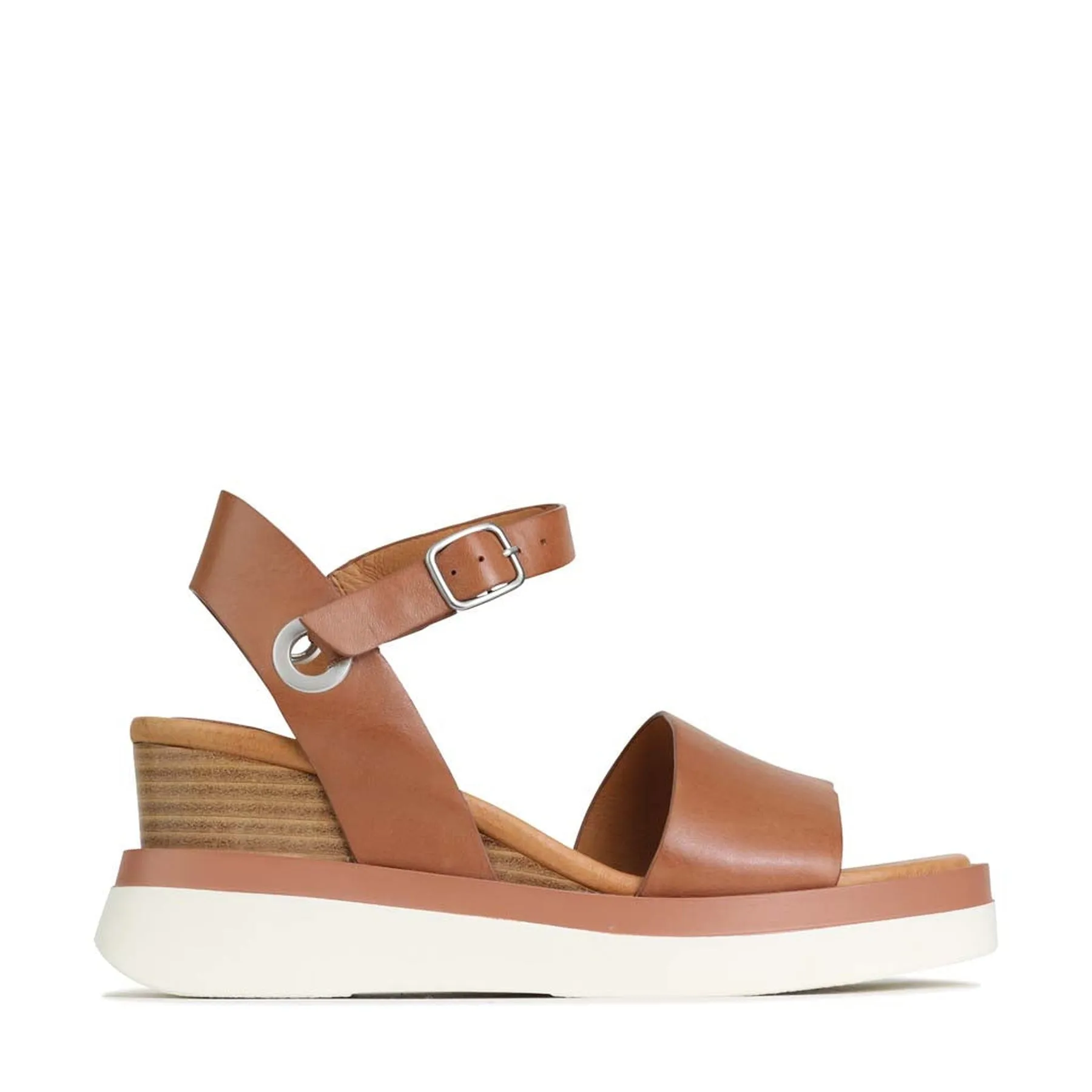 SASKIA LEATHER STRAP WEDGE SANDALS