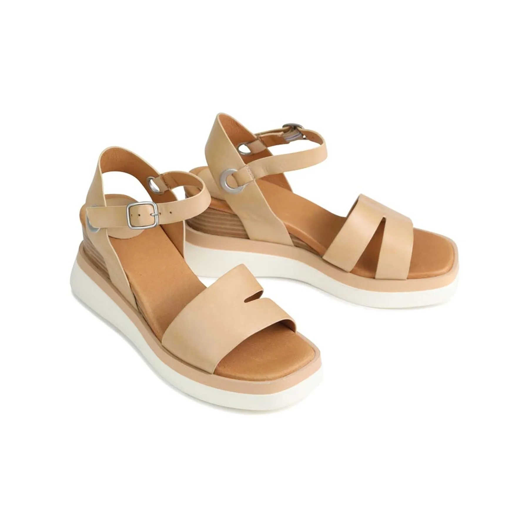 SASKIA LEATHER STRAP WEDGE SANDALS