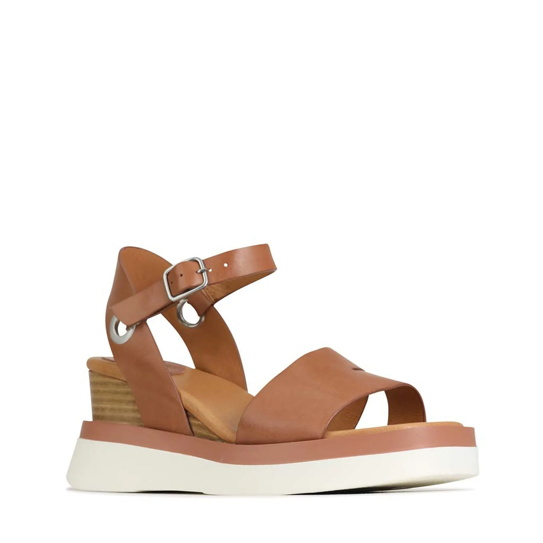 SASKIA LEATHER STRAP WEDGE SANDALS