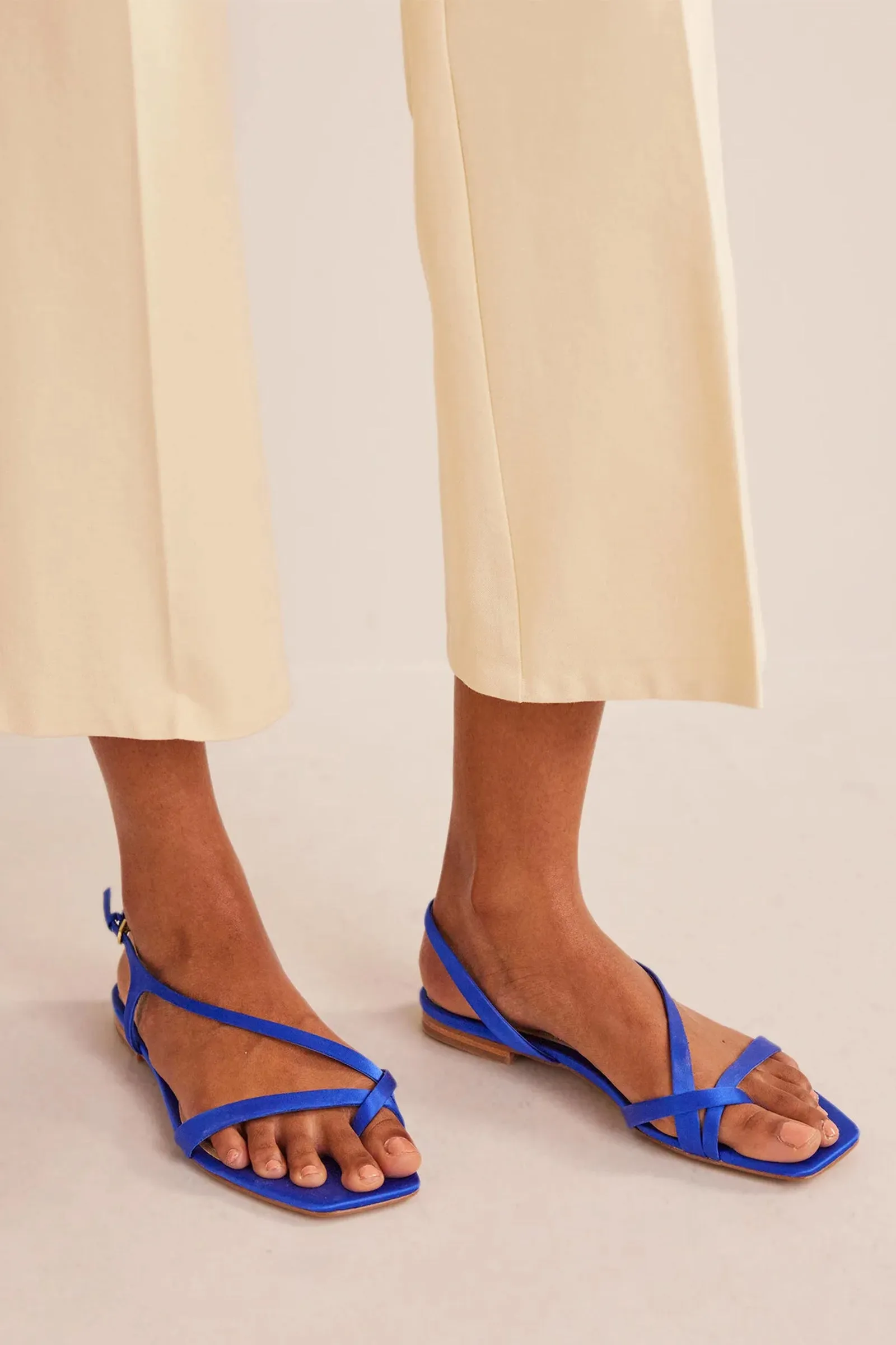 Satin Toe Loop Flat Sandals Bright Blue Satin