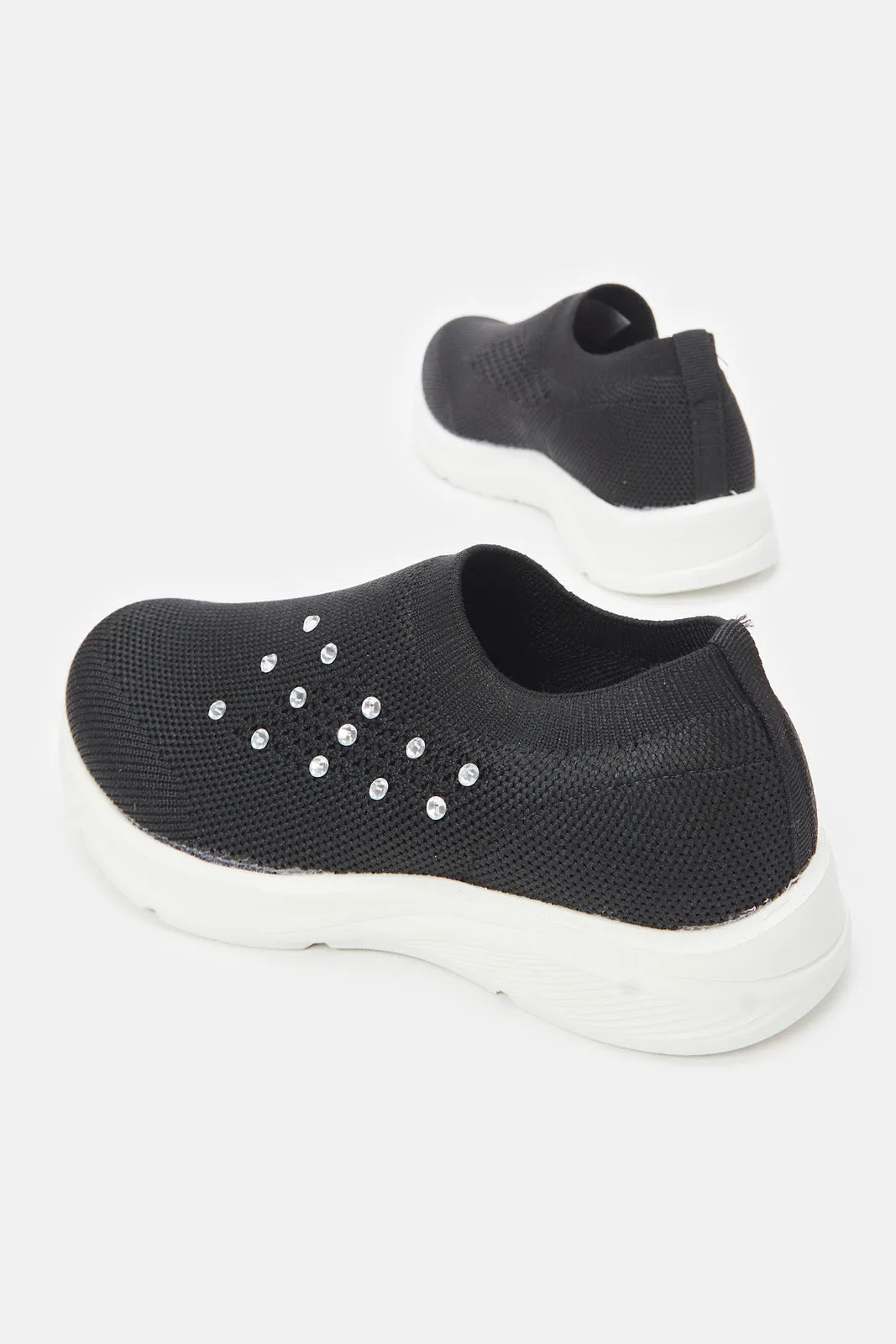 Senior Girls Black Diamante Slip-On Sneaker