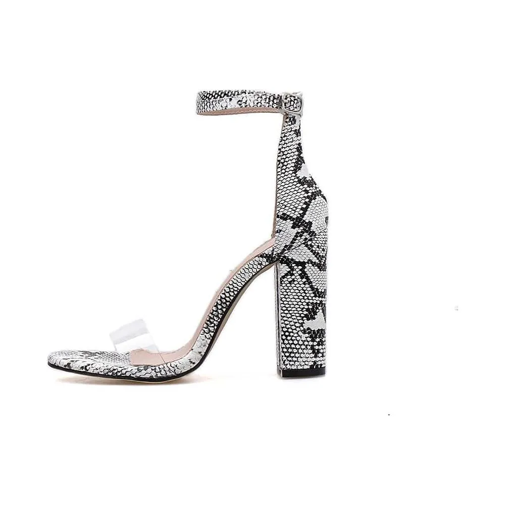 Snake Print PVC Gladiator Stiletto Sandals