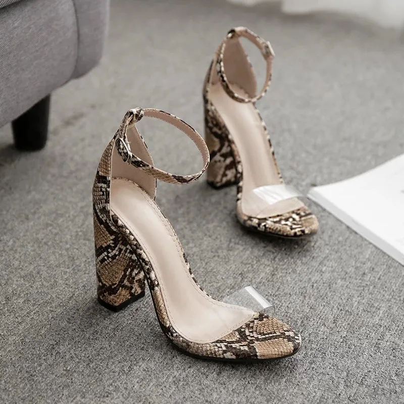 Snake Print PVC Gladiator Stiletto Sandals