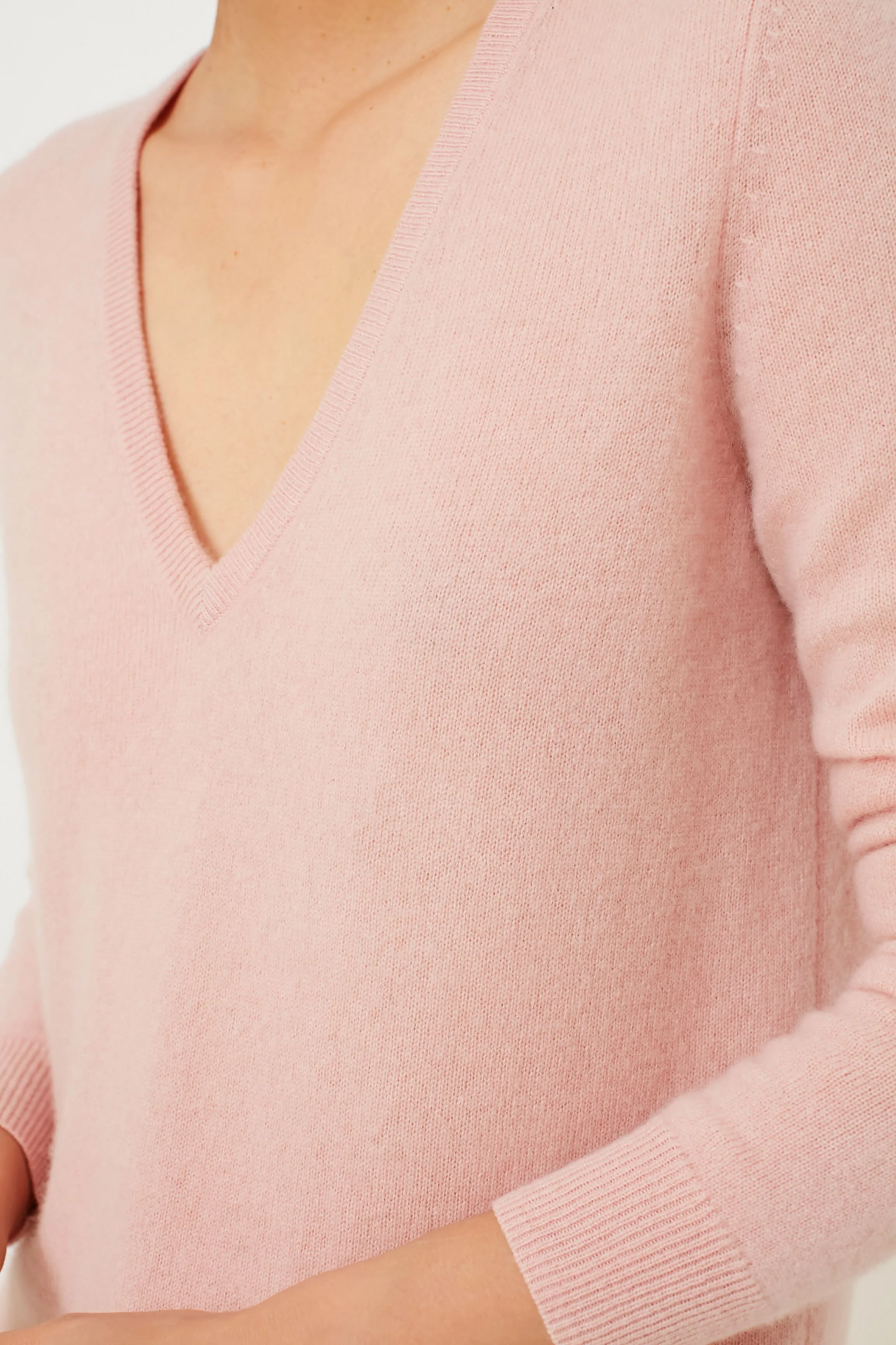 Soft Pink Cashmere V-Neck Sweater