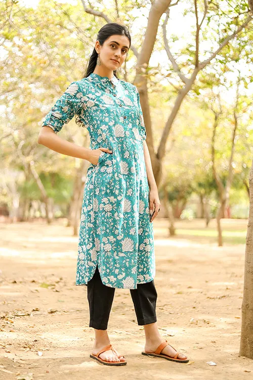 Sootisyahi 'Buds and Bushes' Azofree Handblock Printed Pure Cotton Kurti