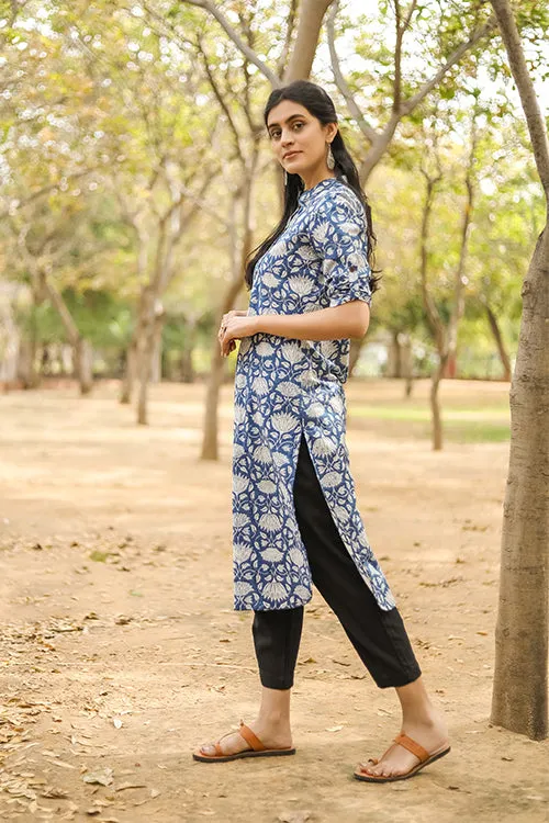 Sootisyahi 'Charm of the Sea' Azofree Handblock Printed Pure Cotton Kurti