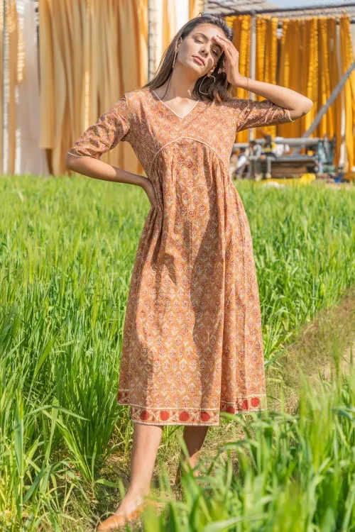 Sootisyahi 'Dusky Dawn' Azofree Handblock Printed Pure Cotton Dress