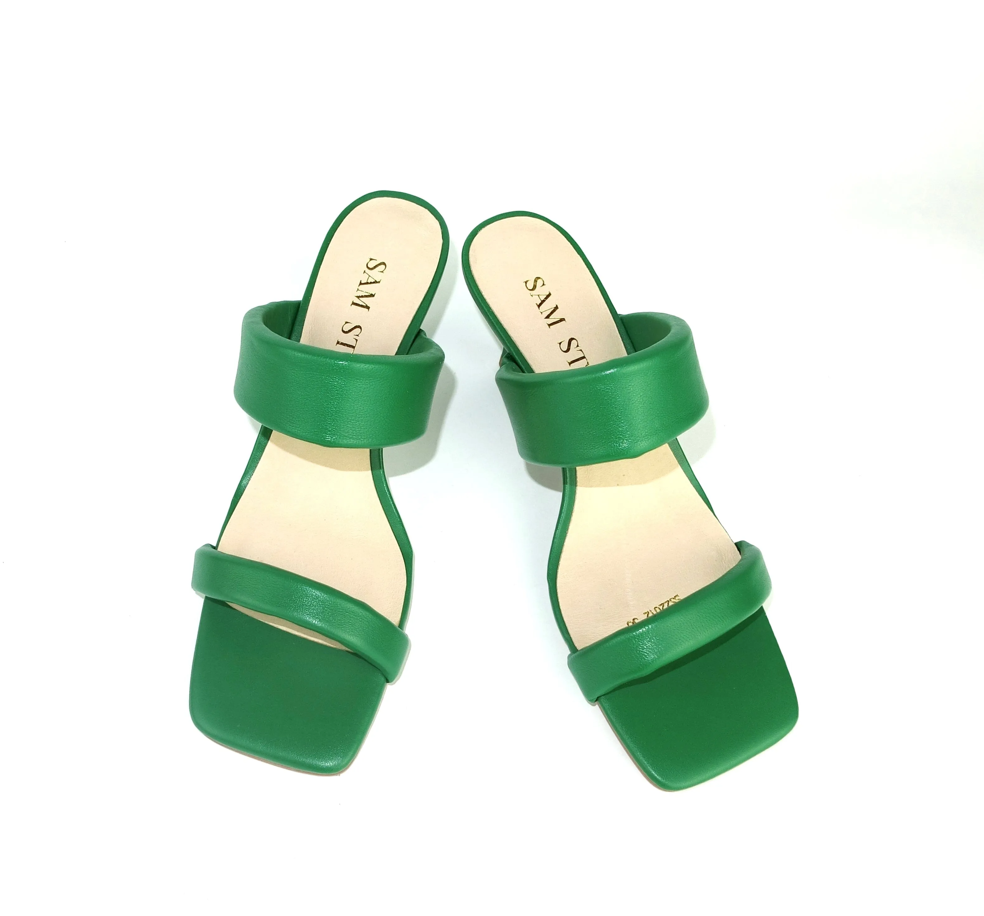 SS22012 Genuine leather puffy straps sandals in Green (size 3 only)