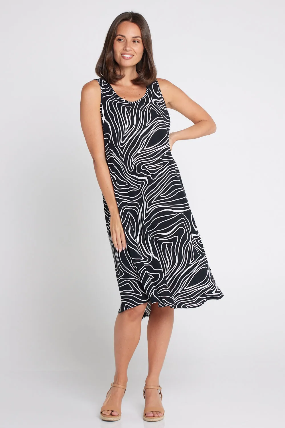 Susie Dress - Black/White Swirl