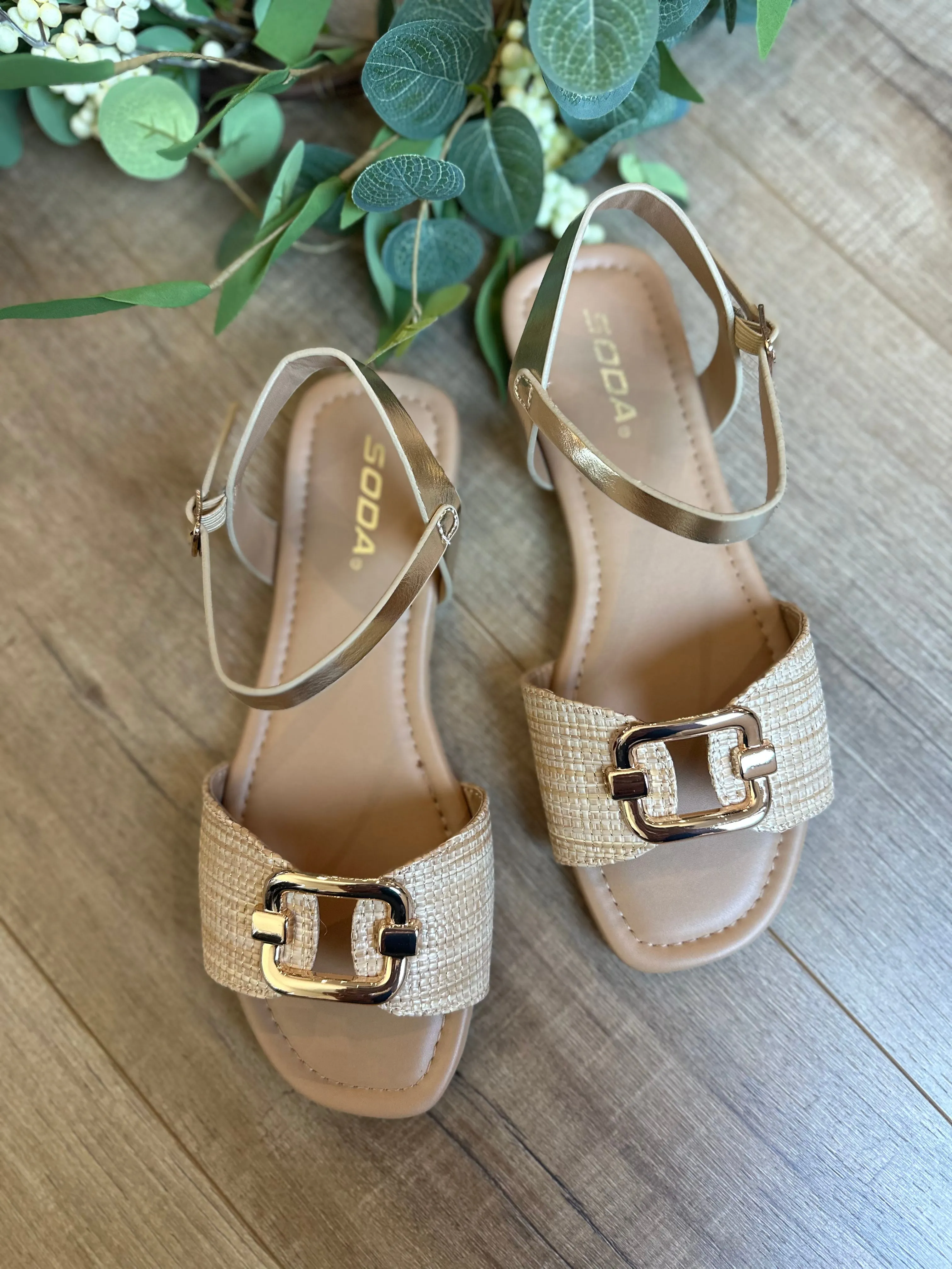 Tavia Gold Buckle Flat Sandal