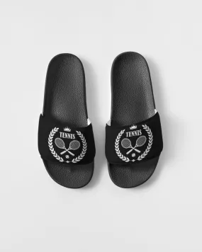 Tennis Badge Men Slides Sandals, Designer Shoe Boys Flat Wedge Slippers Vegan Casual Flip Flops Slip On