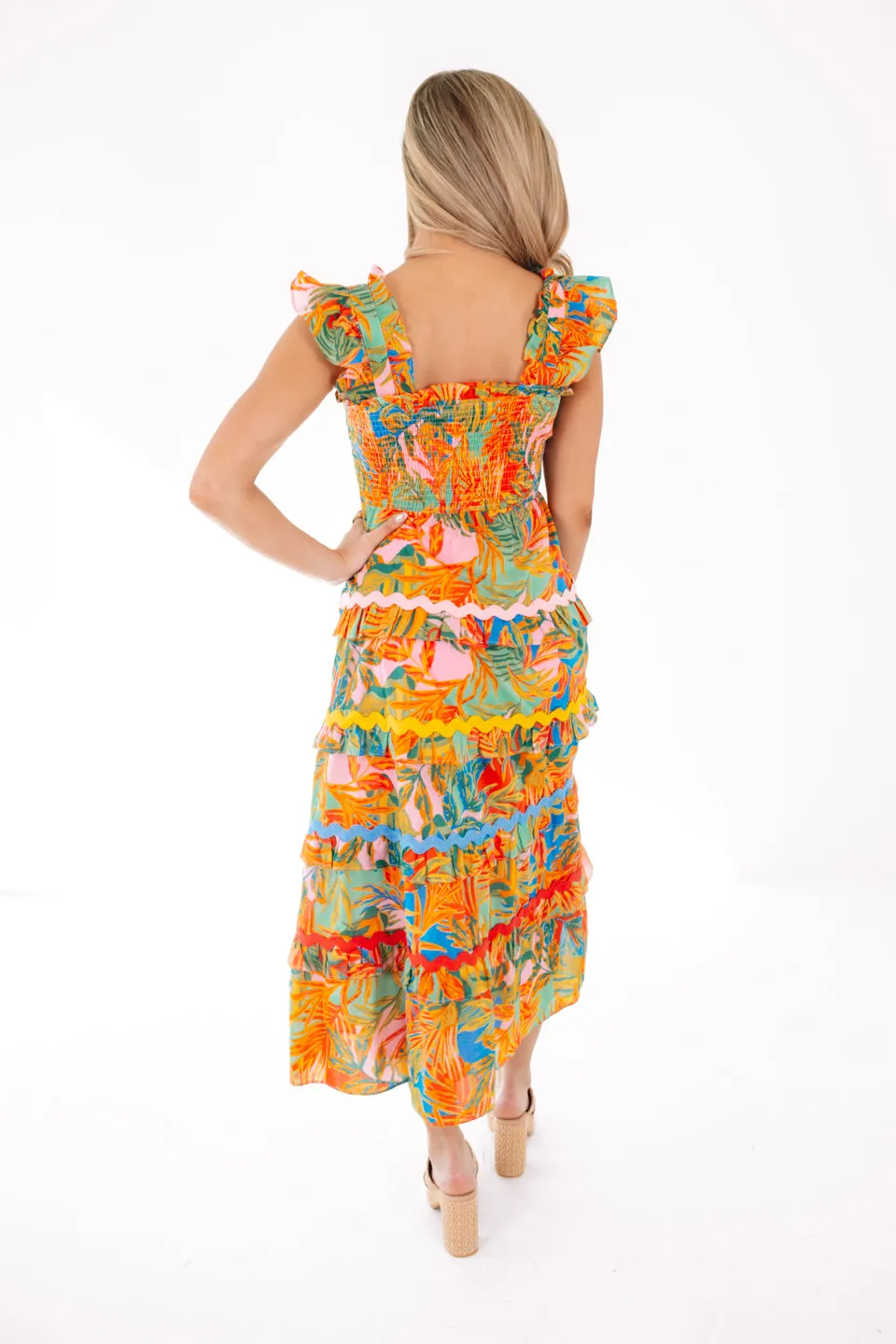 The Paloma Tier Ric Rac Midi Dress - Multi