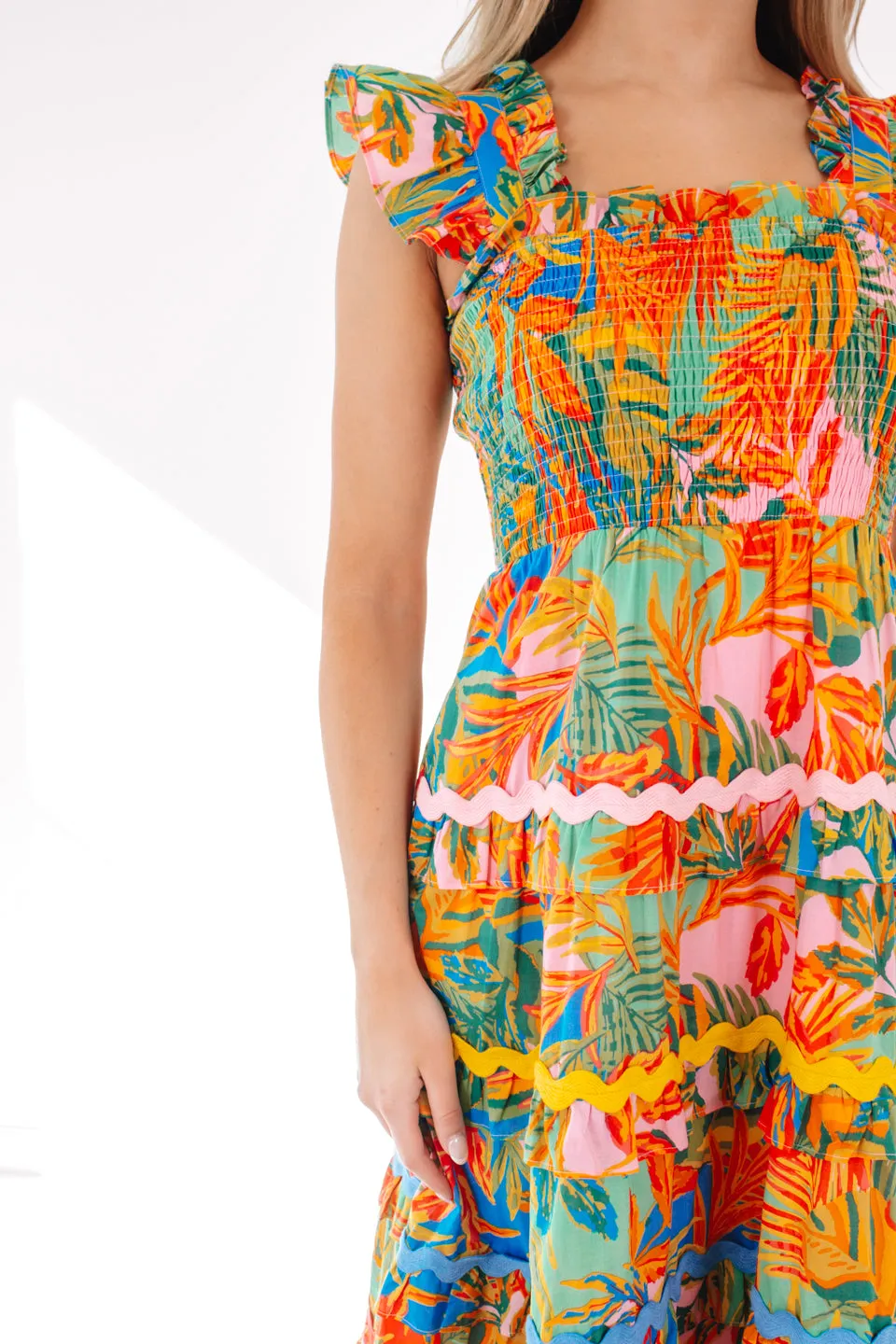 The Paloma Tier Ric Rac Midi Dress - Multi