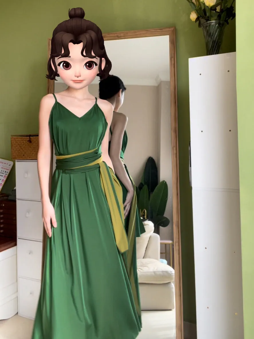 Tie Waist Green Summer Maxi Dress