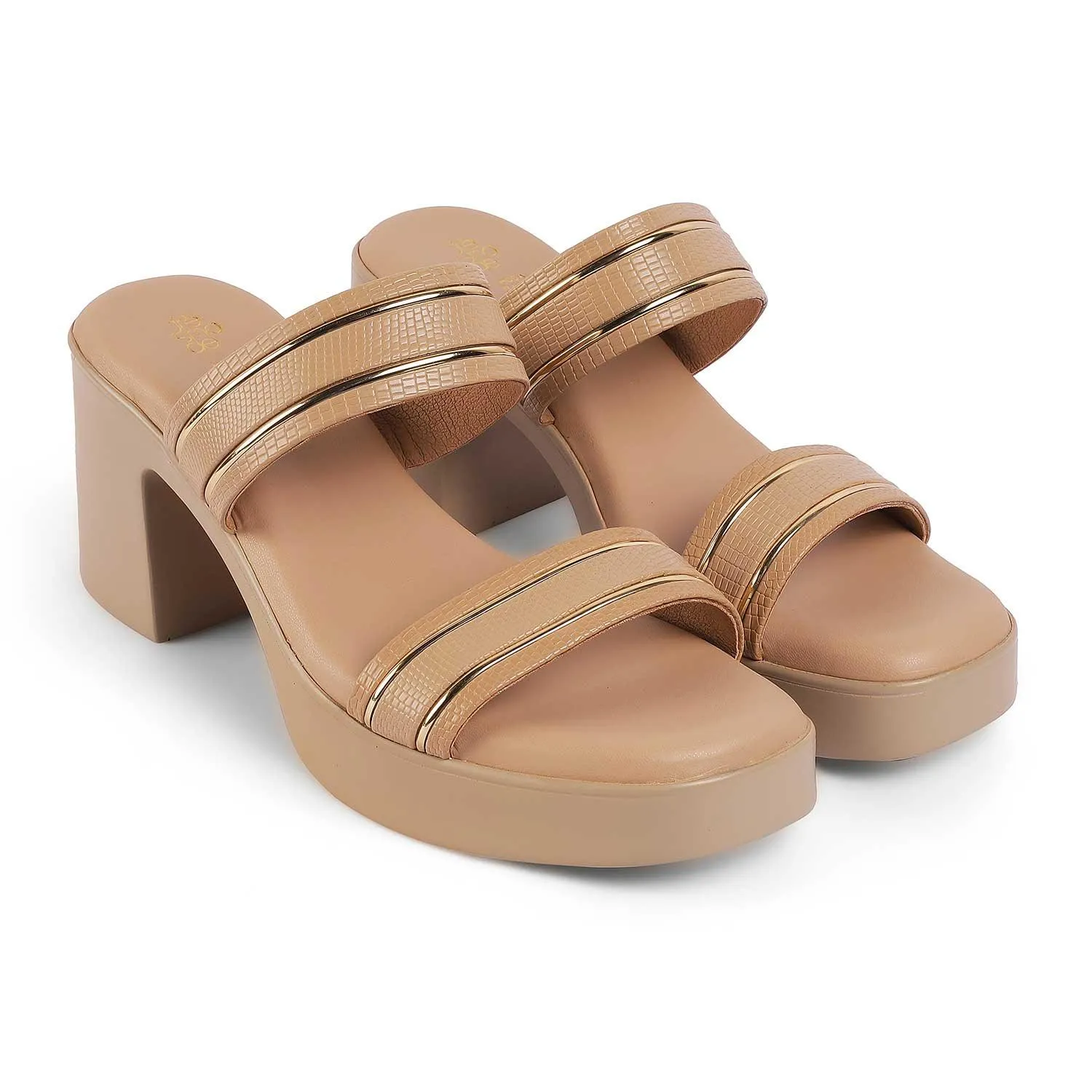 Tresmode Mauro Beige Women's Dress Block Heel Sandals