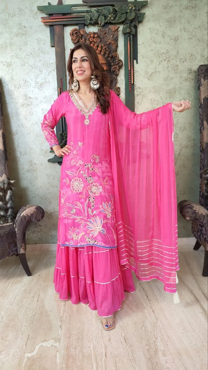 Two Piece Pink Skirt Sharara Set