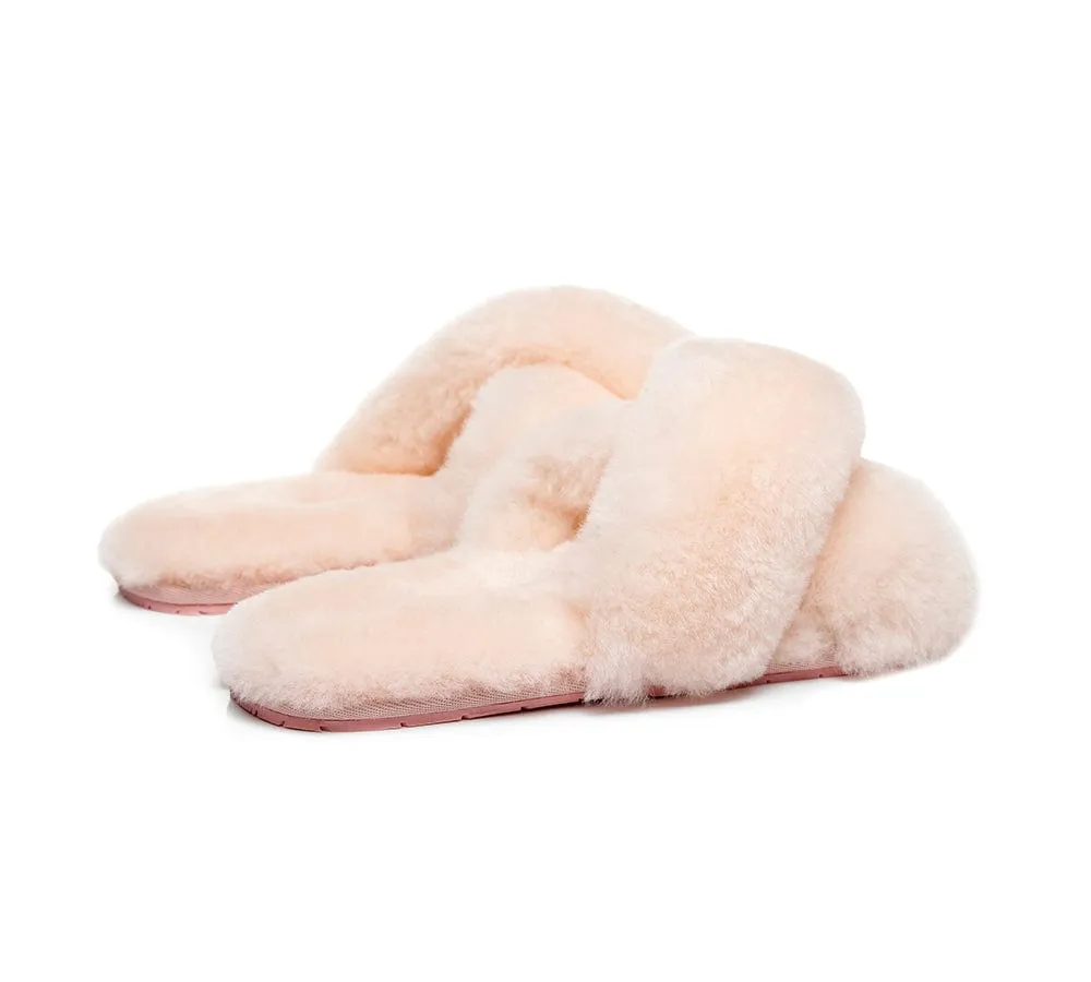 UGG Slides Sheepskin Wool Crossover Fluffy Slides Linty