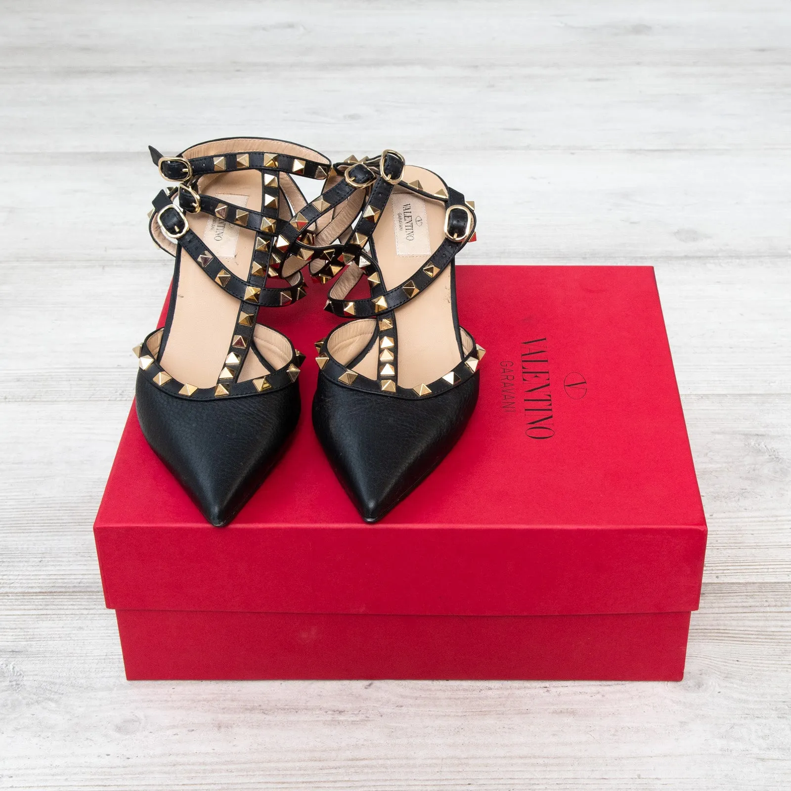 Valentino Garavani Black Rockstud Kitten Heels