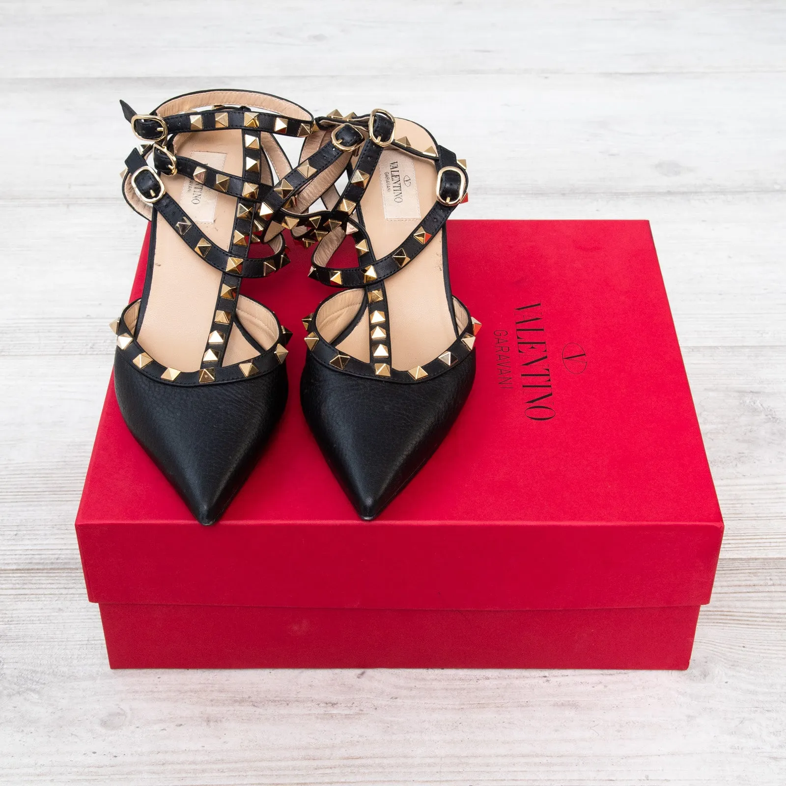 Valentino Garavani Black Rockstud Kitten Heels