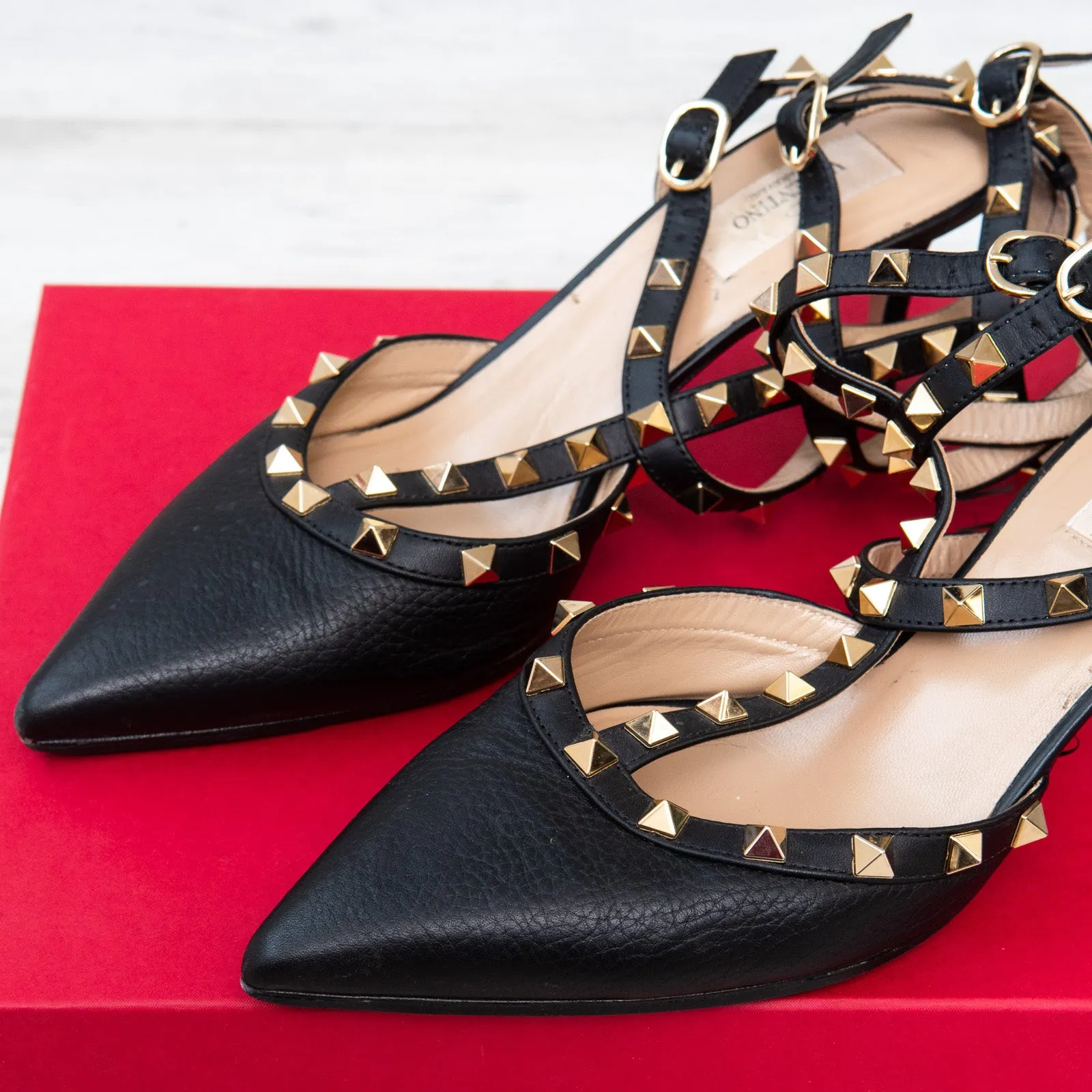 Valentino Garavani Black Rockstud Kitten Heels