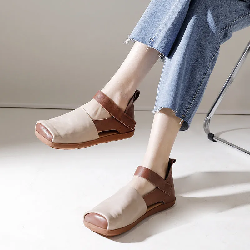 Versatile Square Toe Breathable Leather Flats