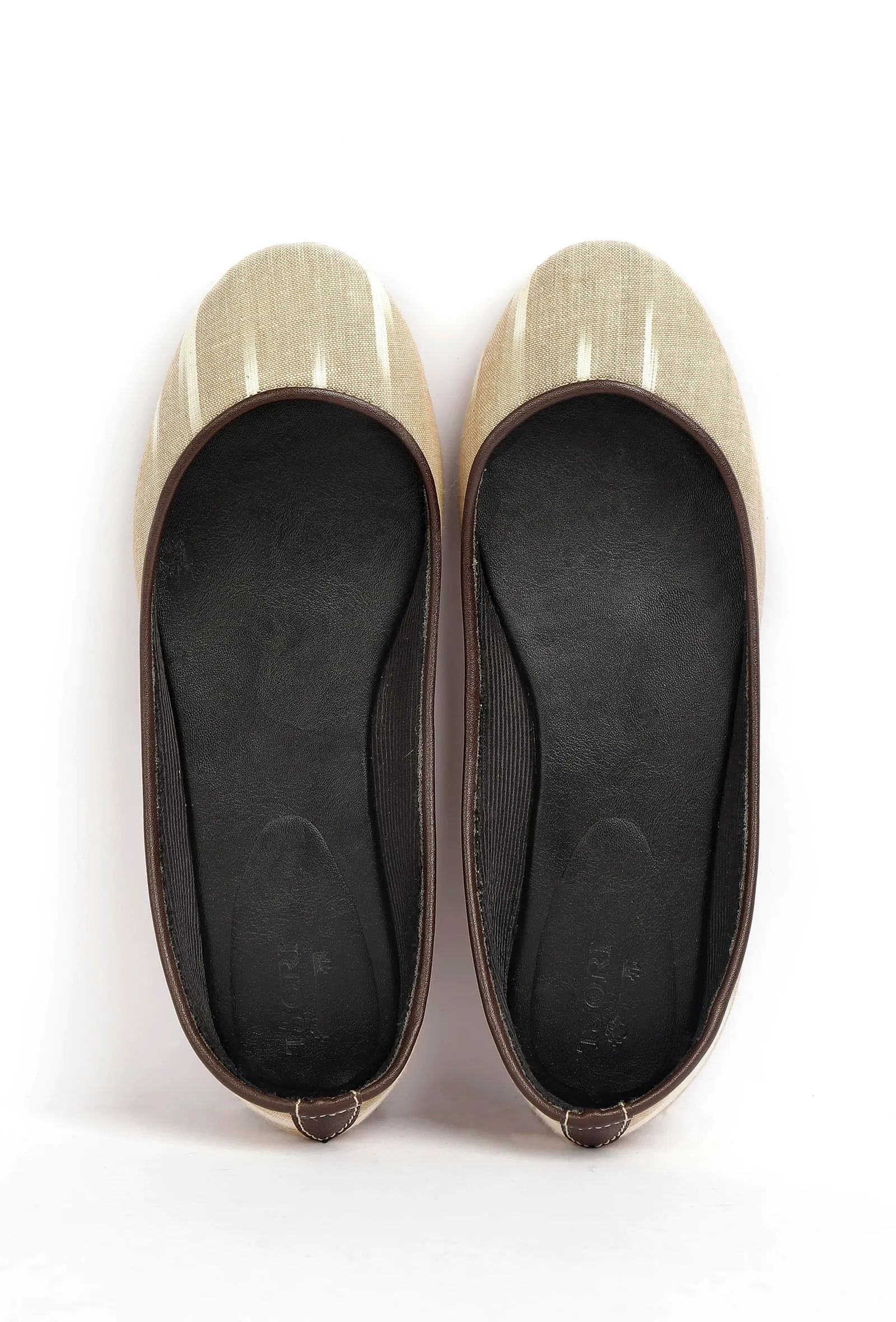 White and Beige Ikat Cruelty Free Leather Flat Ballerinas