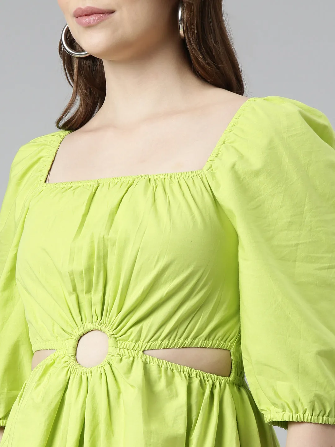 Women Green Solid Fit and Flare Dress