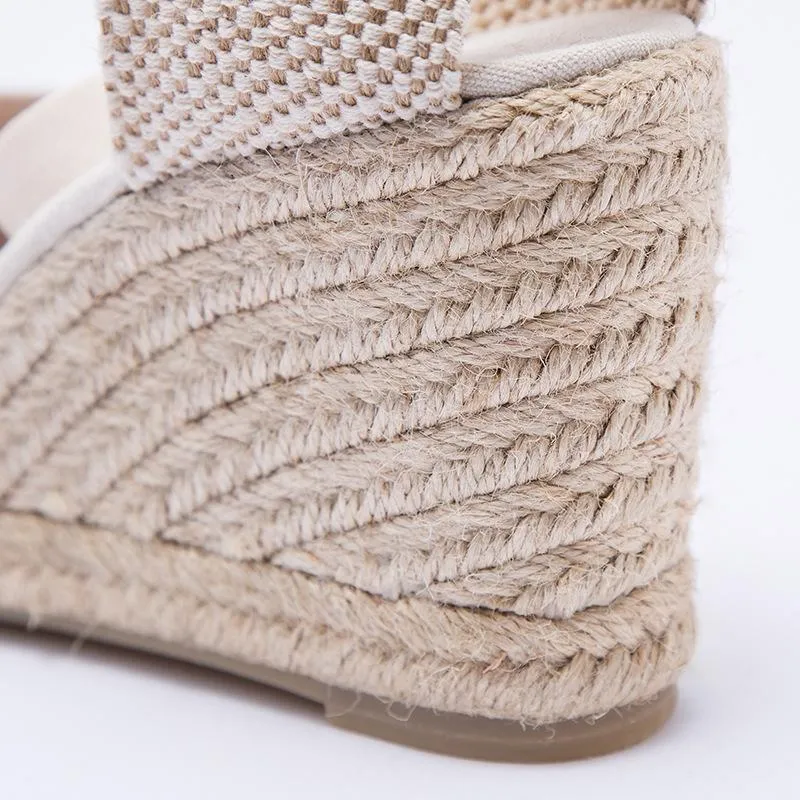 Women lace up closed round toe espadrille wedge sandals