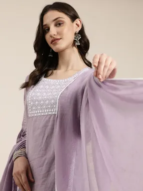 Women Lavender Solid Kurta Set