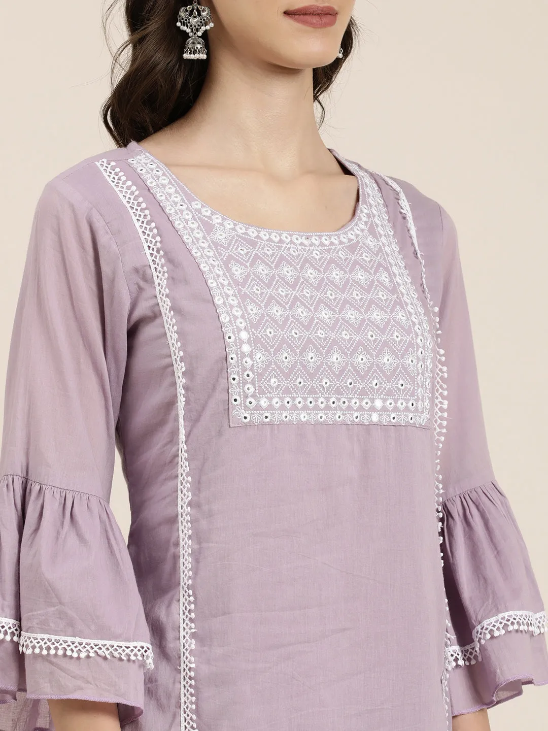 Women Lavender Solid Kurta Set