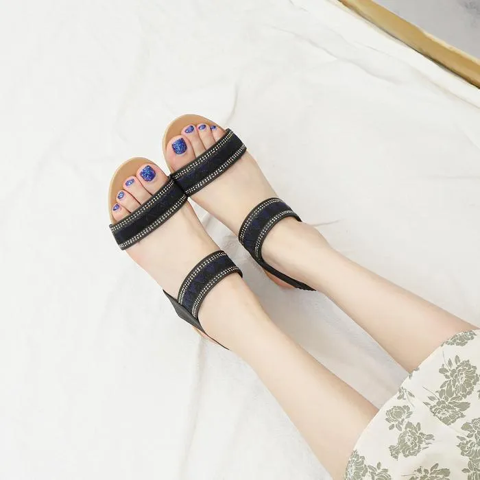 Women peep toe ankle strap boho wedge sandals