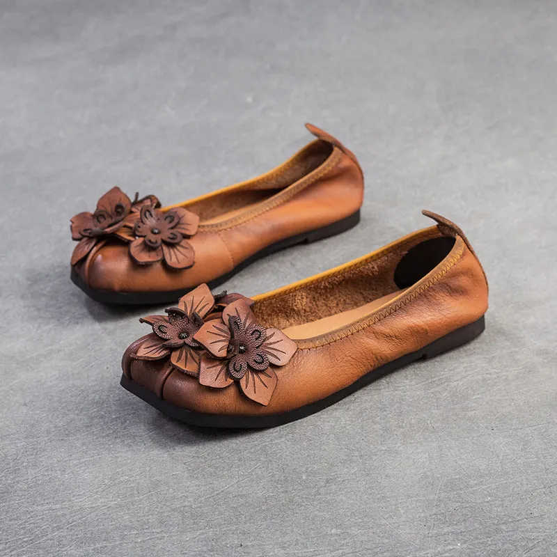 Women Retro Leather Comfort Soft Flats