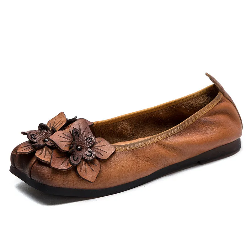 Women Retro Leather Comfort Soft Flats