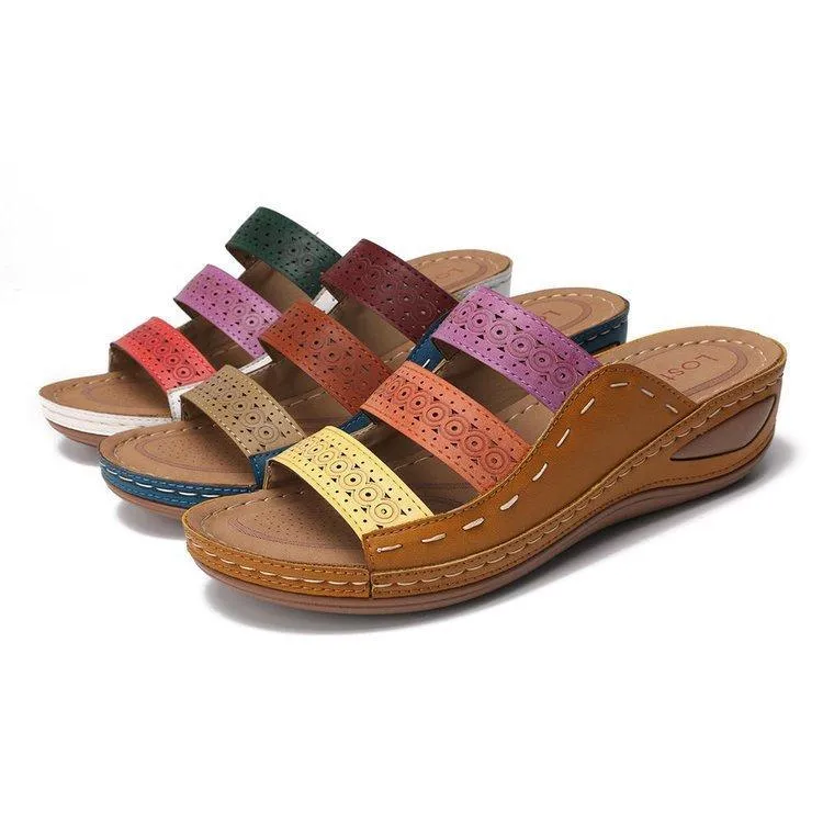 Women summer slides three strap 
slide wedge sandals