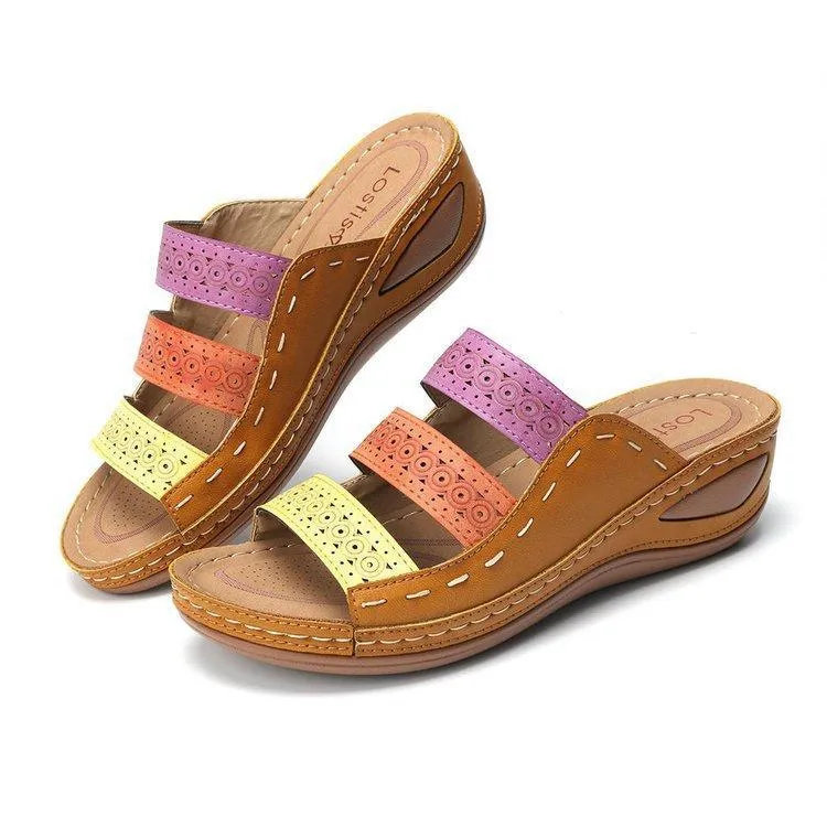 Women summer slides three strap 
slide wedge sandals