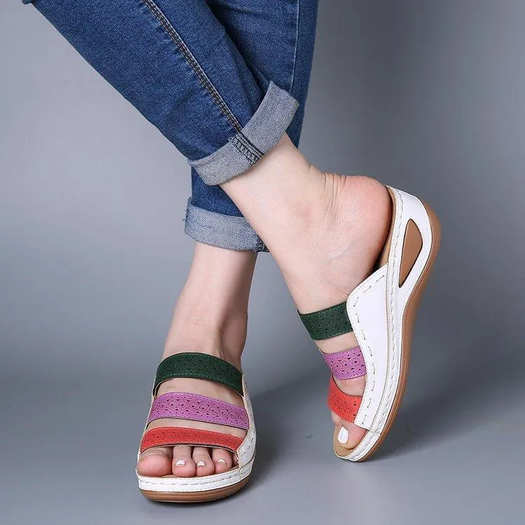 Women summer slides three strap 
slide wedge sandals