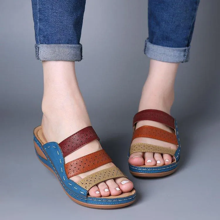 Women summer slides three strap 
slide wedge sandals