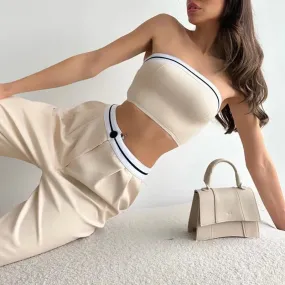 Women Tube Top And High Waist Pant -  Sleeveless Vest Bra & Buttoned Pants Summer Sexy Set