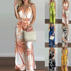 Women's Summer New Digital Printing Colorful Slit Jumpsuit