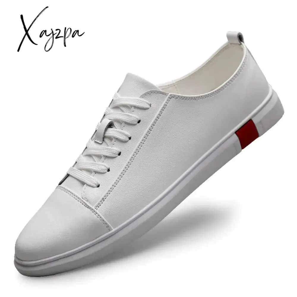 Xajzpa - New Fashion Men Genuine Leather Casual Shoes Lightweight Breathable Flats Shoes Luxury Brand Men's White Walking Sneakers