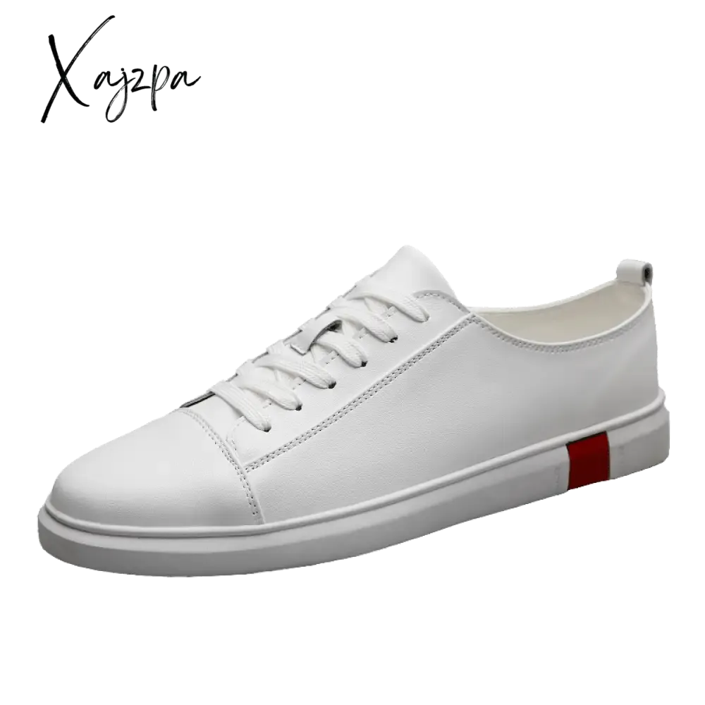 Xajzpa - New Fashion Men Genuine Leather Casual Shoes Lightweight Breathable Flats Shoes Luxury Brand Men's White Walking Sneakers